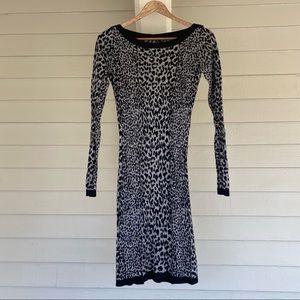 French Connection Grey + Black Leopard Print Long Sleeve Dress